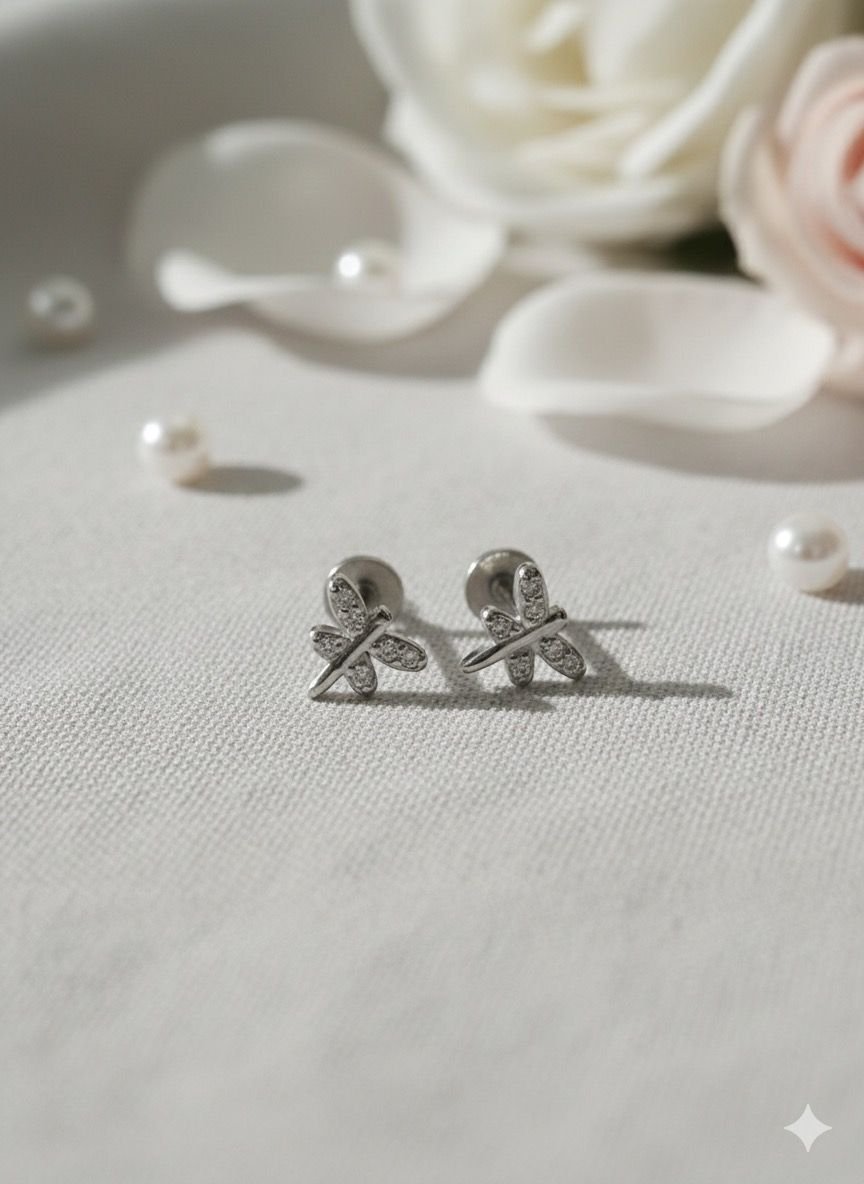92.5 Silver  small dragonfly stud Earings